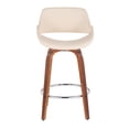 thumbnail image 6 of Lumisource Fabrico Mid-Century Modern Fixed-Height Counter Stool in Walnut Wood with Round Chrome Footrest and Cream Faux Leather - Set of 2, 6 of 7