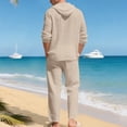 thumbnail image 6 of Yaoyar Men Cotton Linen Long Sleeve Button Down Shirt Summer Casual Hawaiian Beach Tops Lightweight Fashion Two-piece Set, 6 of 9