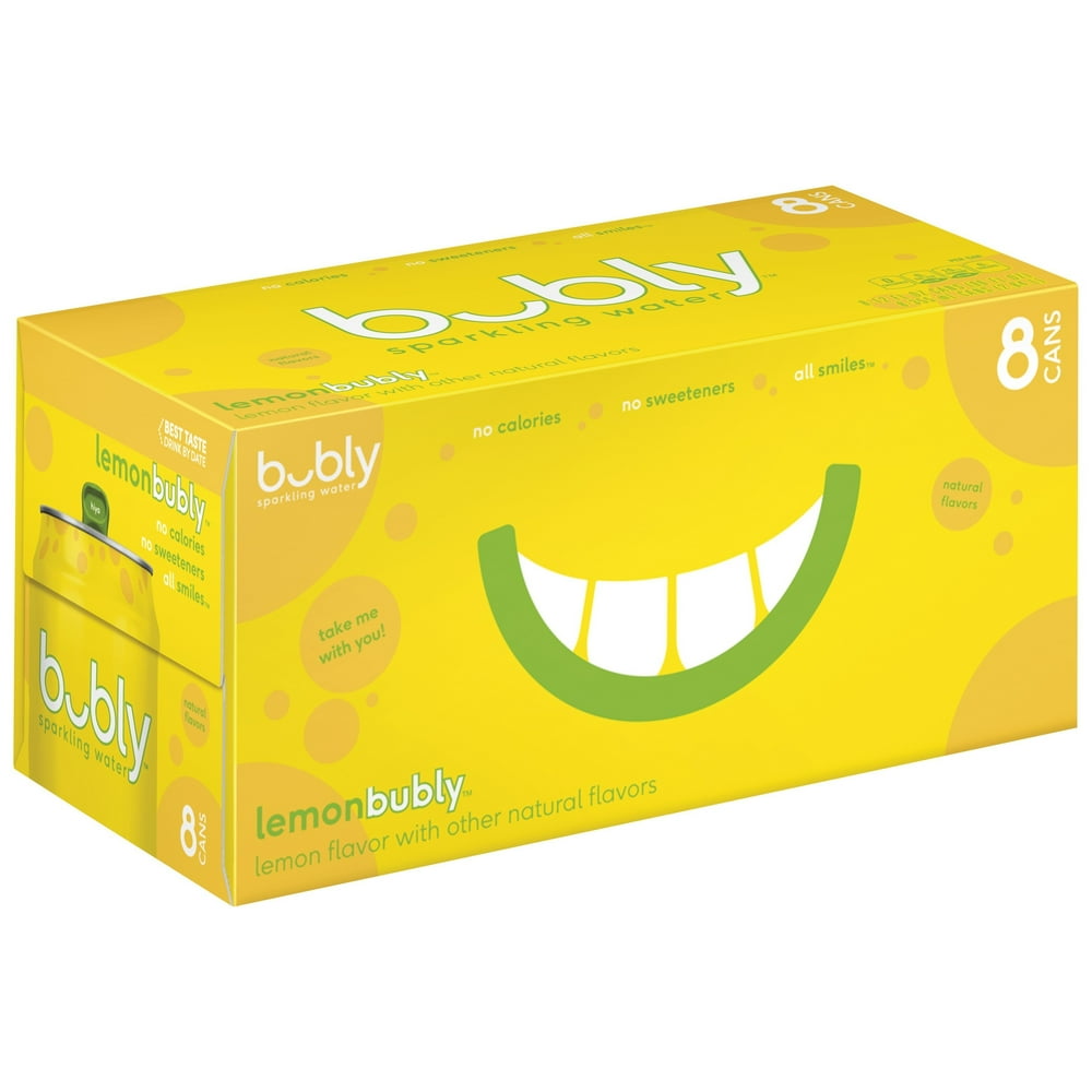 bubly Sparkling Water, Lemon, 12 oz Cans, 8 Count