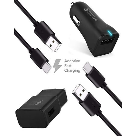 Adaptive Fast Charger for Galaxy S10e/ S10/ S10 Plus Rapid Charging Kit 2 Charger Cables (4 ft), 1 Wall Charger, 1 Car Charger Compatible with Galaxy S8 & S9 Note 8 up to 50% fast