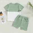 thumbnail image 3 of Kaprioy 2pcs Toddler Baby Boy Short Pants Set Short Sleeve Contrast Color T-Shirt Tops + Shorts 3T 4T 5T Kids Casual Summer Outfits Summer Kids Boys Outfit Sets, 3 of 6