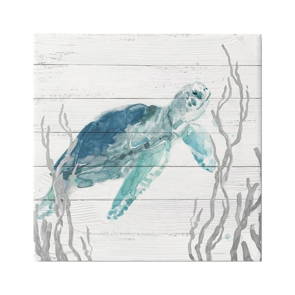 Stupell Industries Sea Turtle Ocean Botanicals Rustic Plank Pattern Graphic Art Gallery Wrapped Canvas Print Wall Art, Design by Carol Robinson