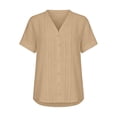thumbnail image 7 of YUGYXL Womens Summer Tops Short Sleeve Button Down Shirts Casual V Neck T Shirts Pleated Front Loose Fit Tops for Daily Khaki L, 7 of 7
