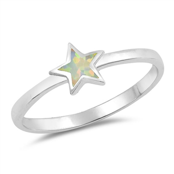 CHOOSE YOUR COLOR White Simulated Opal Star Inlay Dainty Ring Sterling Silver Band CZ Female Size 8