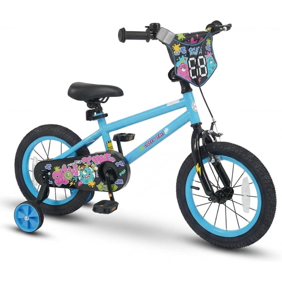 OLAKIDS Vélo pour Enfants, Bicyclette BMX pour Tout-Petits et Enfants de 12 14 16 18 Po avec Planche à Dessin Bricolage, Roues Stabilisatrices, Selle Ajustable, Frein à Main, Frein à Rétropédalage, Clochette de Sécurité