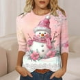 thumbnail image 6 of Womens Tops Plus Size Christmas Day Printed Round Neck 3/4 Sleeve Casual T-shirt Blouse Pink, 6 of 6