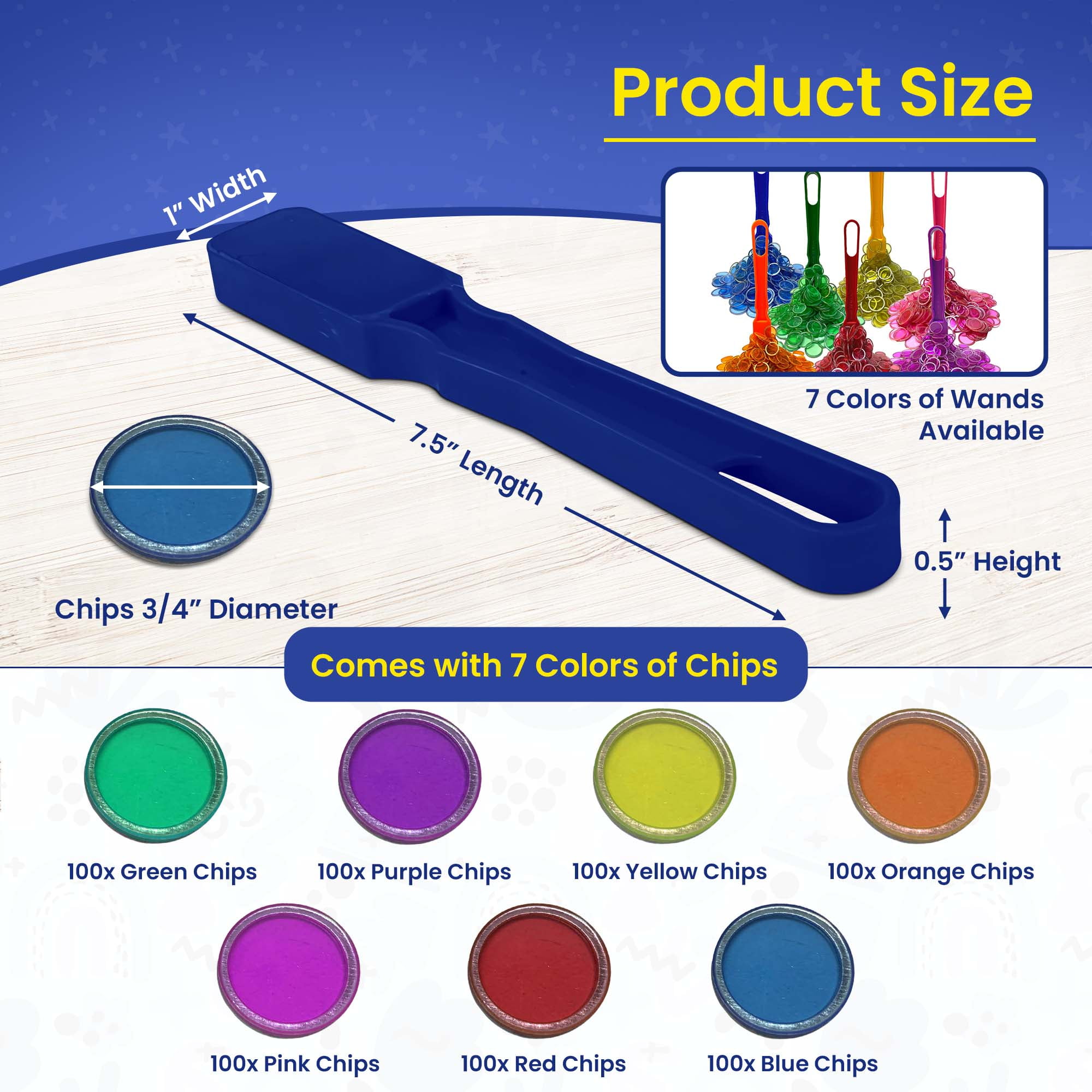 MR CHIPS 7 Magnetic Wands, 7 Bags of 100 Magnetic Bingo Chips, 7 Colors, Ages 6+