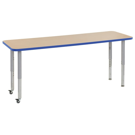 ECR4Kids 24in x 72in Rectangle Everyday T-Mold Adjustable Activity Table Maple/Blue/Silver - Super Leg