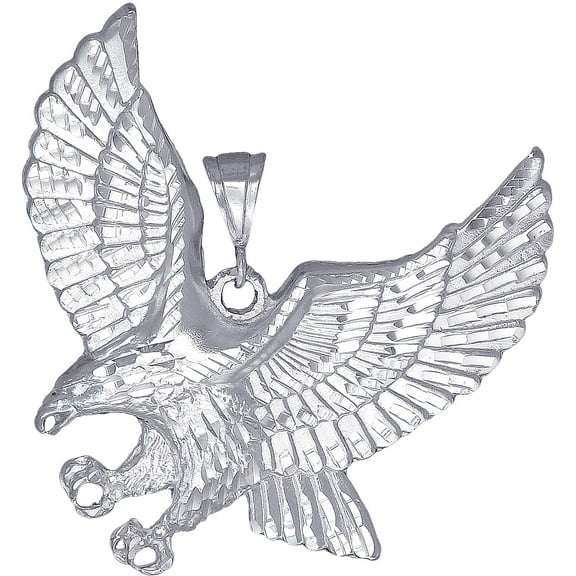 Large Heavy Sterling Silver Eagle Pendant Necklace 31 Grams 3 Inches with Diamond Cut Finish and 24 Inch Figaro Chain
