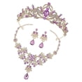 thumbnail image 1 of Purple Bridal Crown Jewelry Set Dangling Earrings Necklace for Brides Wedding Birthday 1 Set, 1 of 5