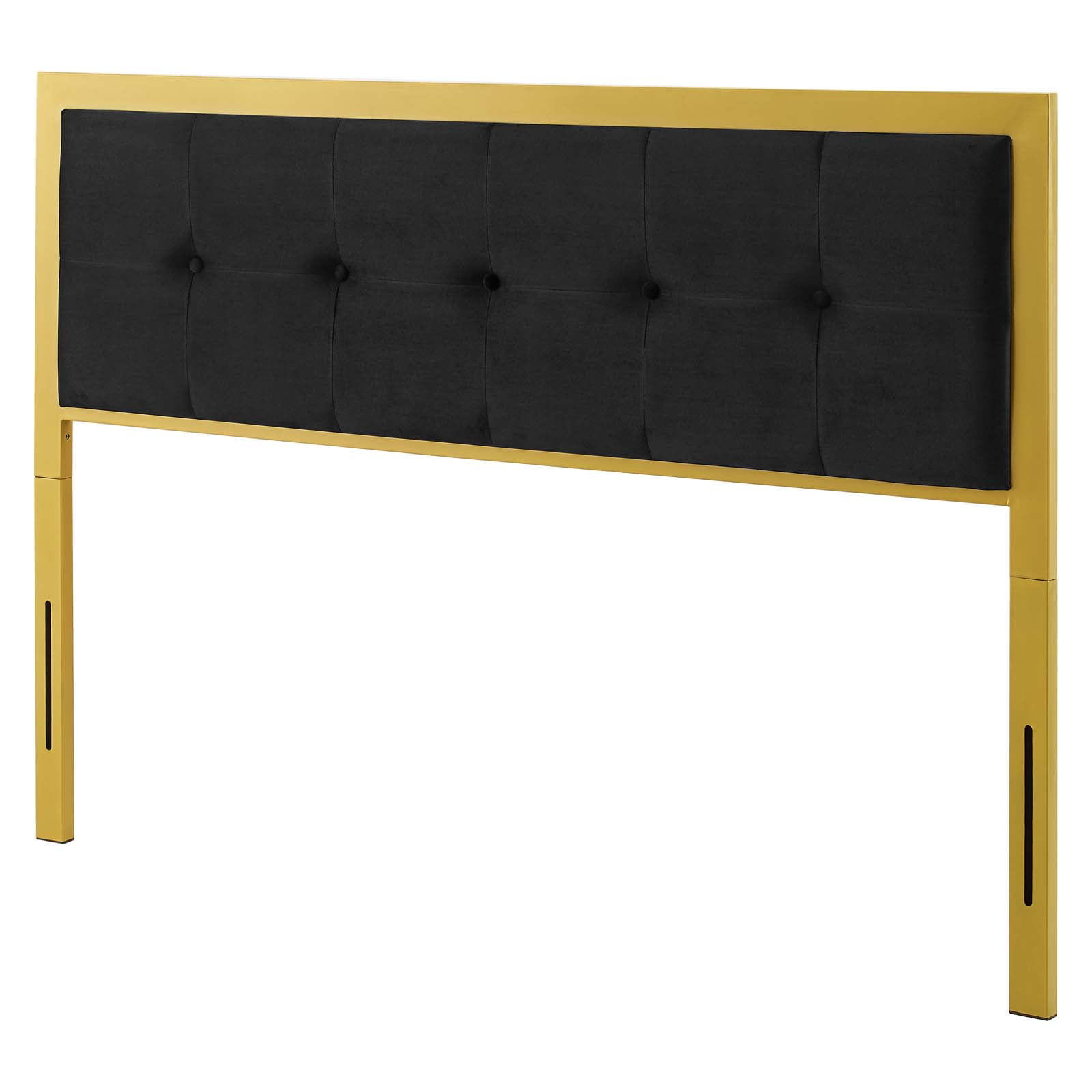 Tufted Headboard, Twin Size, Velvet, Metal Steel, Gold Black, Modern