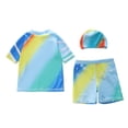 thumbnail image 2 of Bellafa Boys Two Piece Rash Guard Swimsuits Set with Swim Trunk Kids Short Sleeve Bathing Suit Swimwear Set With Hat, 2 of 6