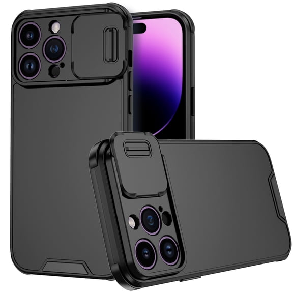 iPhone 14 Pro Max Case with Camera Cover,Slim Fit Thin Hybrid Protective Shockproof Cover with Slide Camera Cover, Wireless Charging Case  Apple iPhone 14 Pro Max, Black