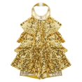 thumbnail image 3 of Kids Girls Halter Ballet Dance Shorty Unitard Dress Shiny Sequins Gymnastics Modern Jazz Latin Samba Rumba Dancing Costumes, 3 of 5