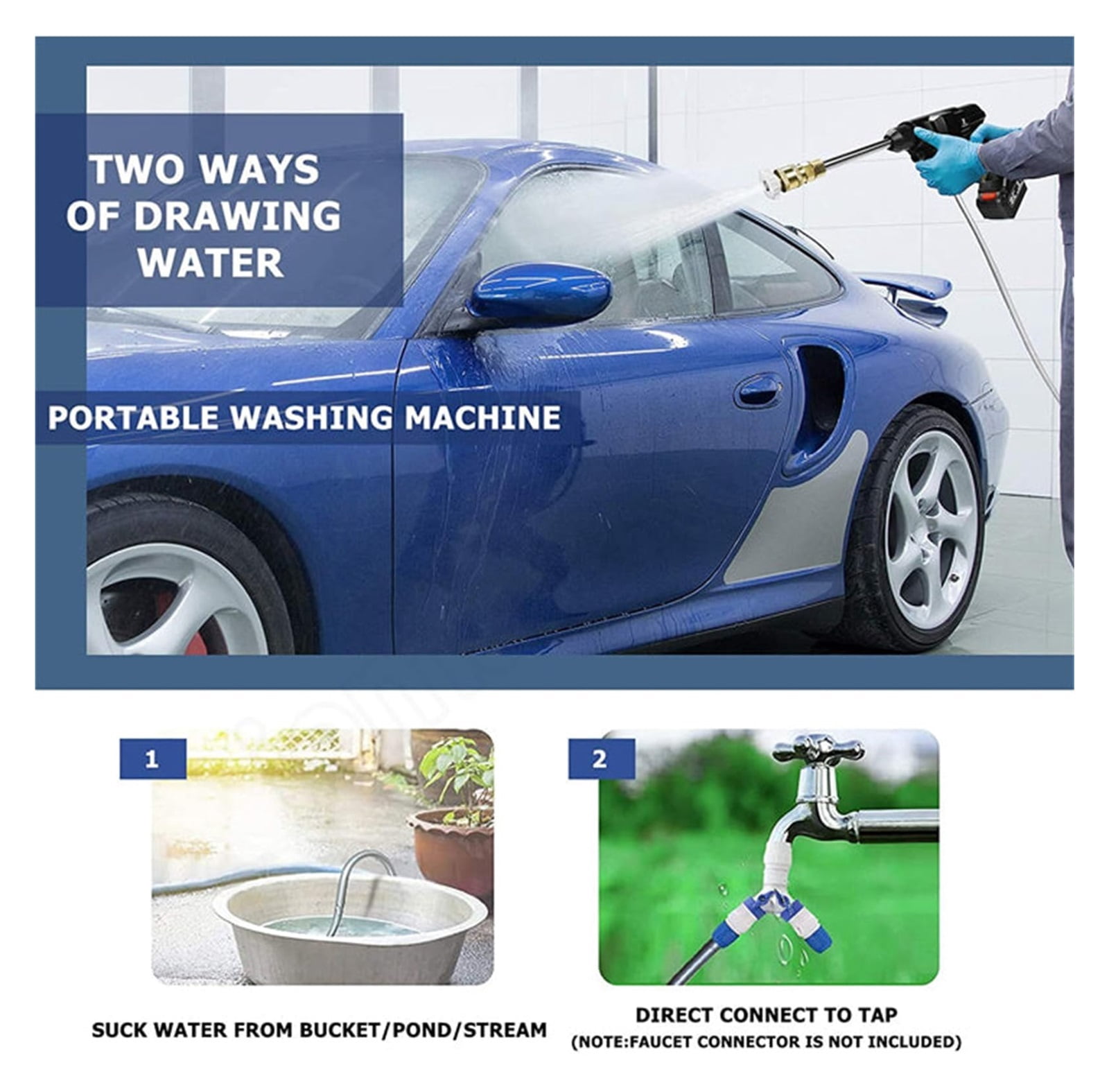 Cordless High Pressure Washer, Cordless Portable High Pressure Spray Water Gun, Battery Operated Pressure Washer, Short Handle Pressure Washer Gun For Home Use With Hose And Spray Gun