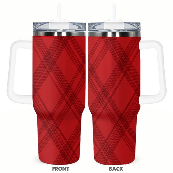 40oz Red Plaid Tumbler Insulated Car Cup Classic Tartan Travel Coffee Cup Gift