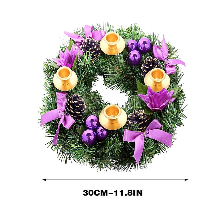 Usmixi Under 5 Dollars Christmas Wreath, Purple Ribbon Advent Candle Holder  Christmas Advent Centerpiece for Home Church 