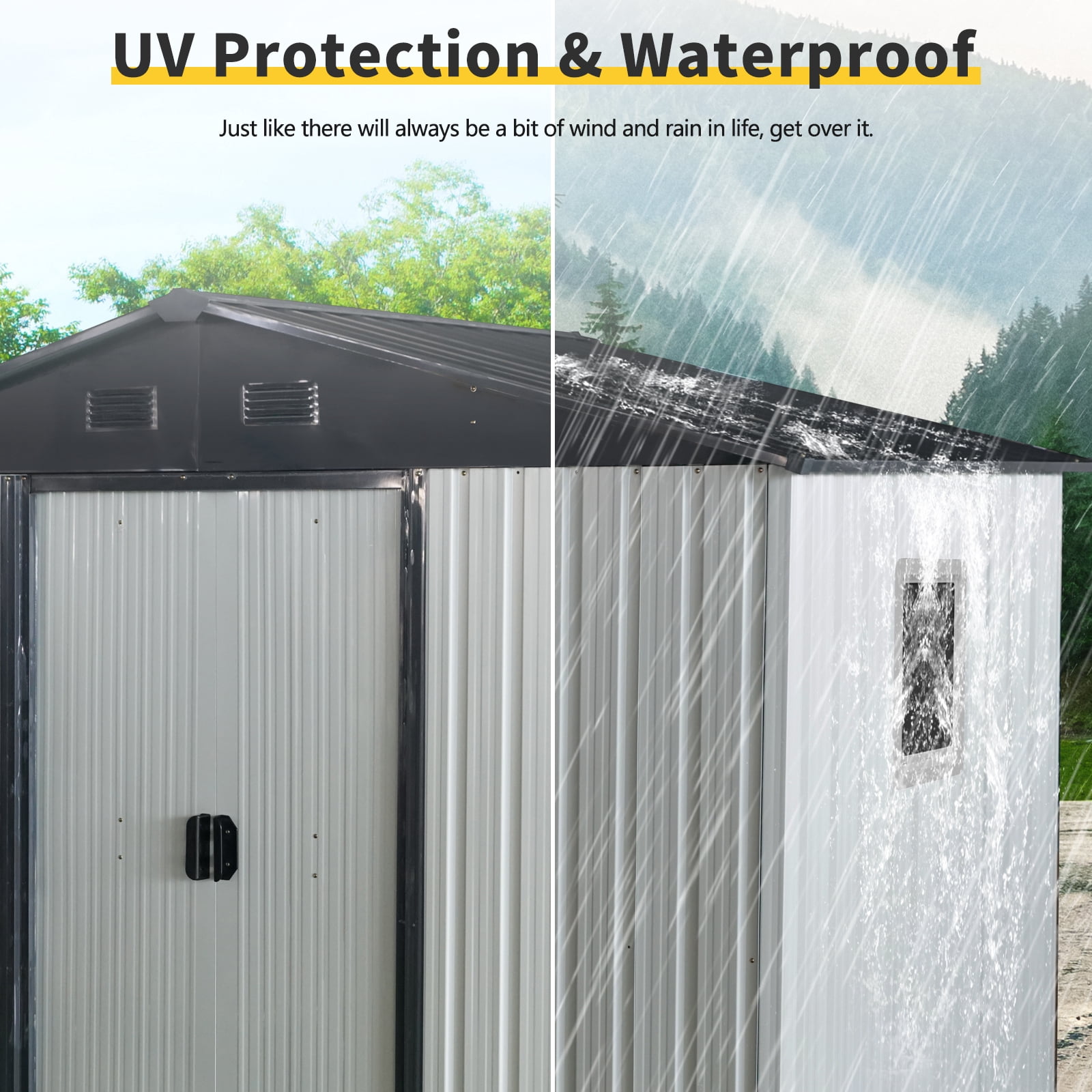 Alvantor 8 x 4 FT Outdoor Storage Shed Metal Garden Shed with Sliding Door and Window for Backyard, Garden, Coffee