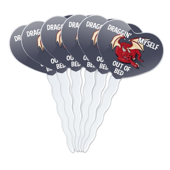 Draggin' Myself Out of Bed Dragon Heart Love Cupcake Picks Toppers Decoration Set of 6