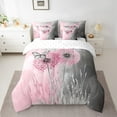thumbnail image 3 of Manfei Pink Grey Dandelion 7-Piece Twin Bedding Sets, Kawaii Butterfly Bedding Comforter Set, Rustic Plant Botanical Reversible Sheet Sets, Lightweight Room Decor, 3 of 8