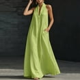 thumbnail image 5 of THDHVS Maxi Dress,Solid Color V Neck Sleeveless A Line Loose Flared Dress Casual Summer Daily Wear,Summer Dresses for Women Green 2XL, 5 of 9
