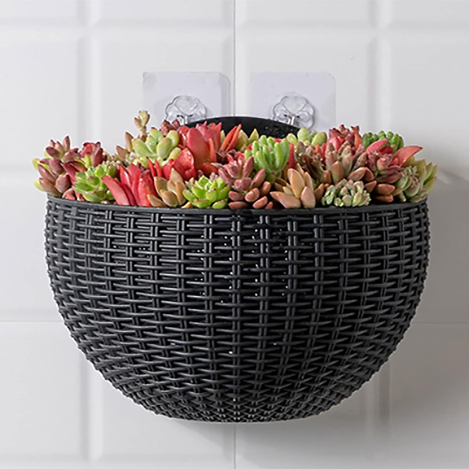 2PCS Wall Railing Hanging Planters with S Hooks, Wall-Mounted Vertical Planter, Half Round Plant Flowerpot for Balcony Railing Shelf Fence