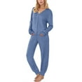 thumbnail image 4 of UVN Pajamas Sets for Women Long Sleeve Button Down Tops and Pants 2 Piece Outfit Fall Sleepwear Pjs Lounge Sets with Pockets, 4 of 9