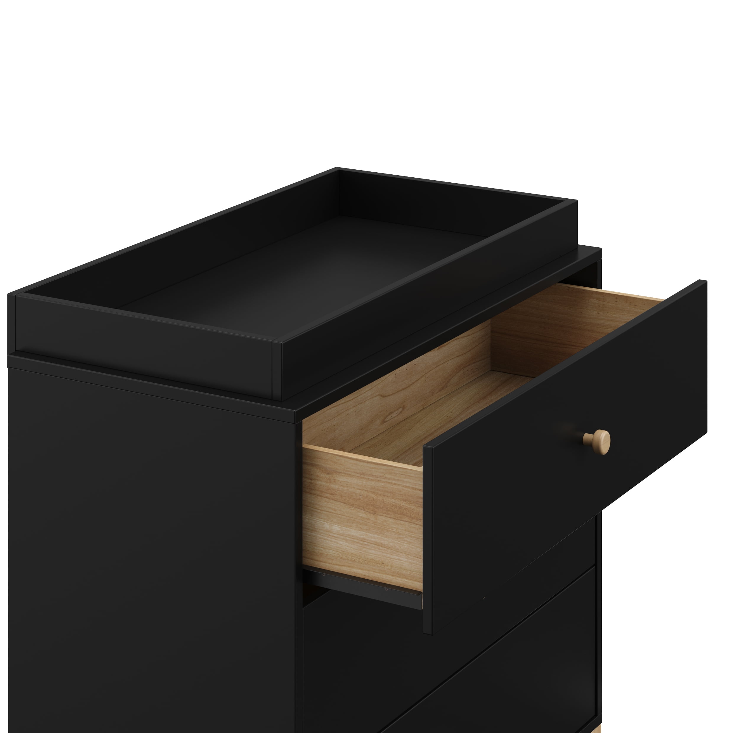 Storkcraft California 3 Drawer Dresser with Infant Changing Topper, Black with Driftwood