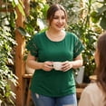 thumbnail image 6 of Agnes Orinda Women's Plus Size Tops Lace Panel Hollow Short Sleeves Summer Solid Blouses 2X Dark Green, 6 of 8
