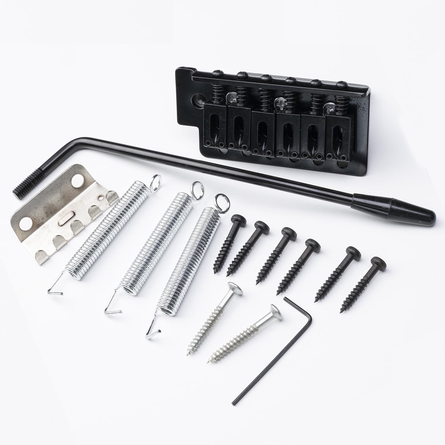 LOOKSEVEN 6-String Electric Guitar Tremolo Bridge System with Whammy Bar Springs Screws Full Set Black Replacement Parts for Strat ST Style-Silver