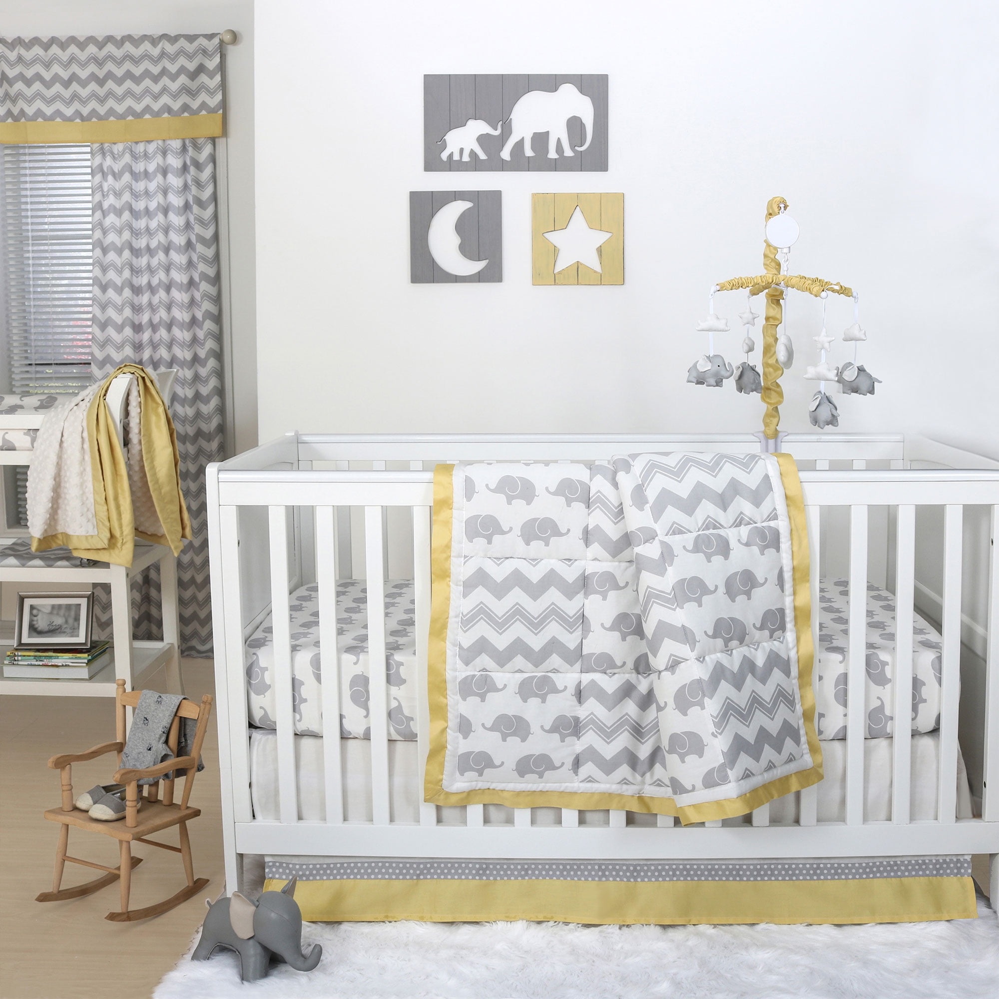 yellow and grey cot bedding