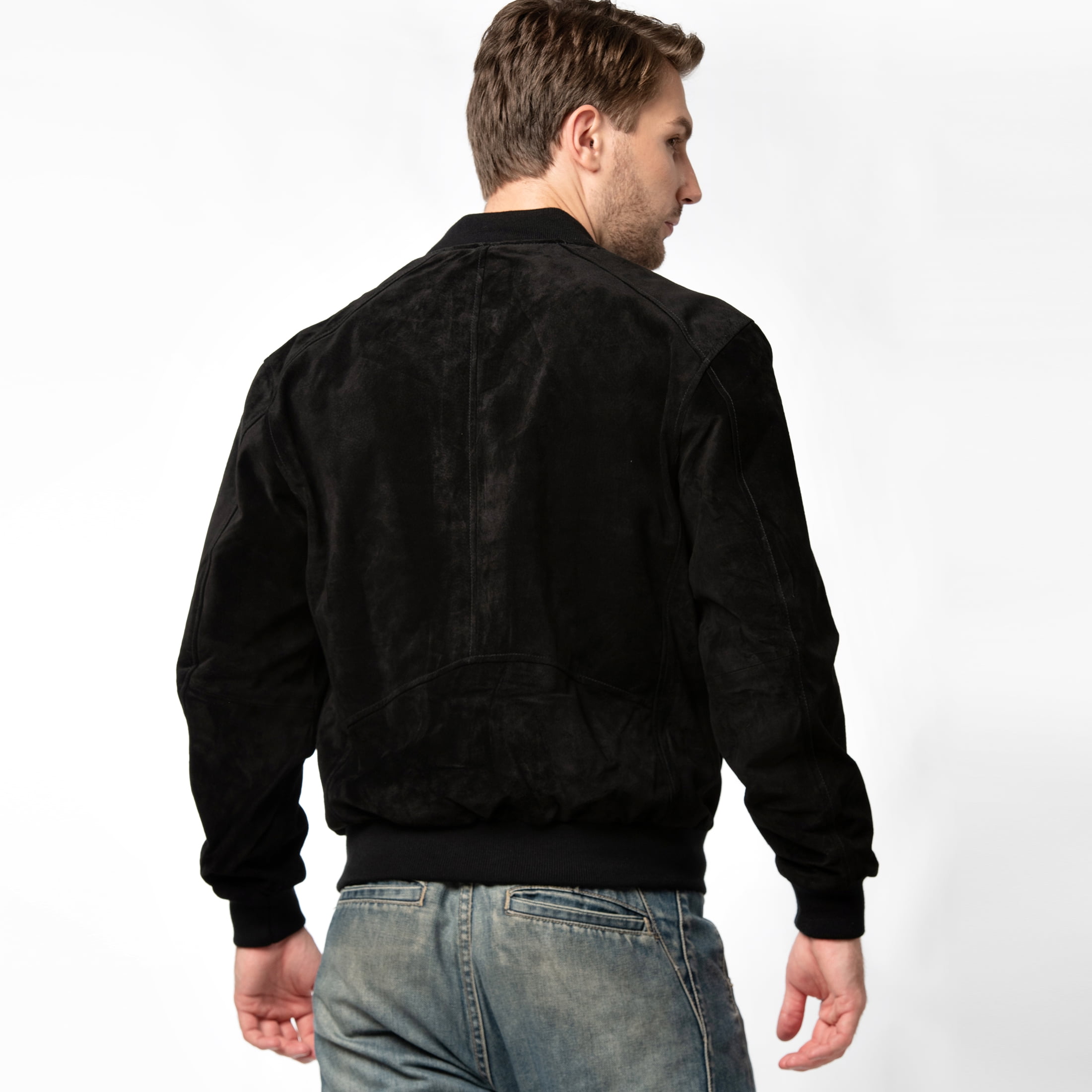 Men's Baseball Leather Jacket Vintage bomber Suede Jackets (3XL, Black)