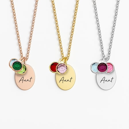 Auntie Necklace Personalized Aunt Gifts from Nieces and Nephews With Kids Birth Month Birthstones - Custom Aunt Jewelry with Custom Birth Stone Charms Handmade Jewelry - Mother's Day Gifts