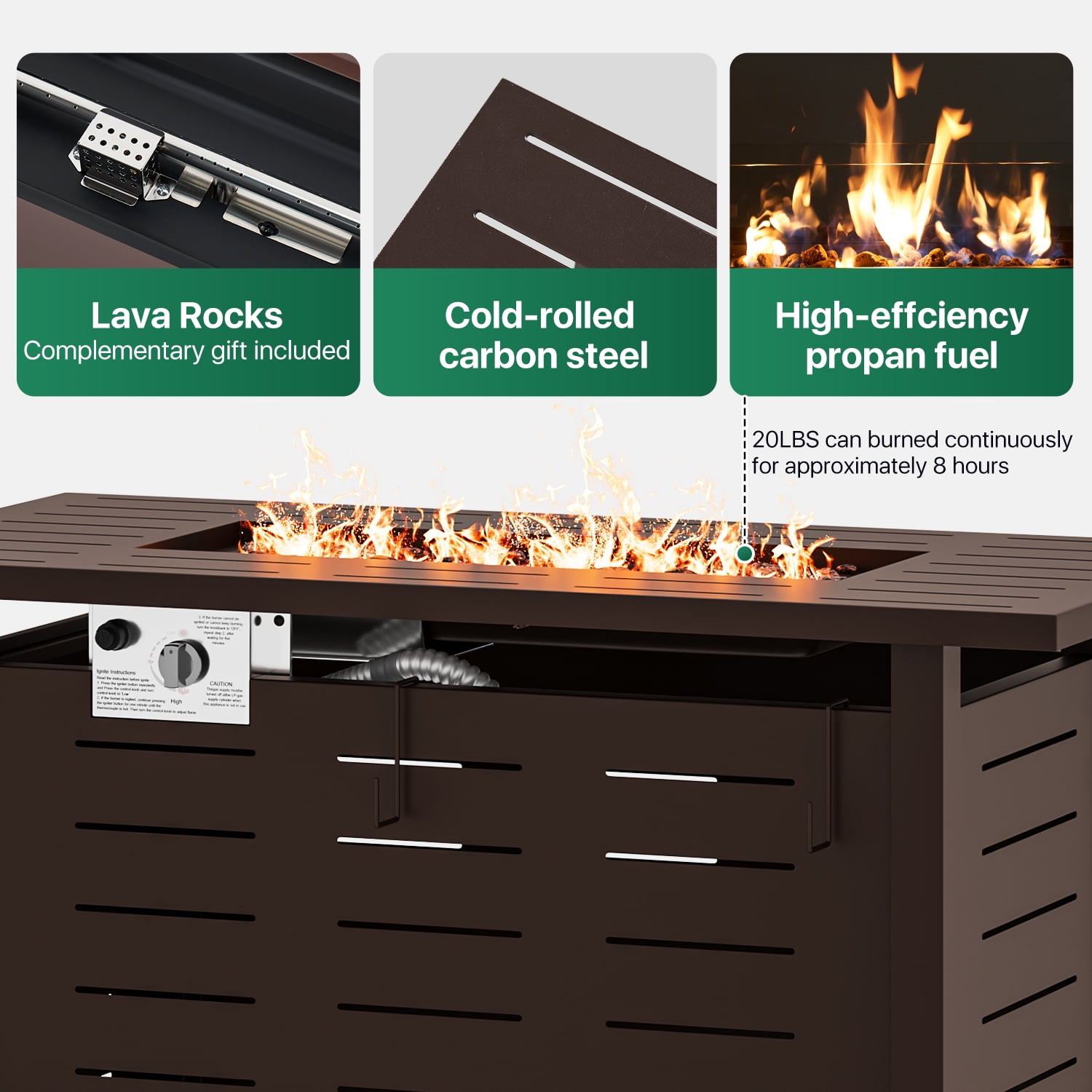 Sunmthink 42" Propane Fire Pit Table 50,000 BTU Steel Gas Fire Table with Waterproof Cover,Brown
