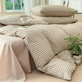 thumbnail image 5 of Tan Gingham Grid Duvet Cover Queen 3 Pieces Beige Plaid Duvet Cover  Washed Cotton Boho Plaid Comforter Cover with 2 Pillowcases Farmhouse Checkered Gingham Bedding Set Queen, 5 of 8