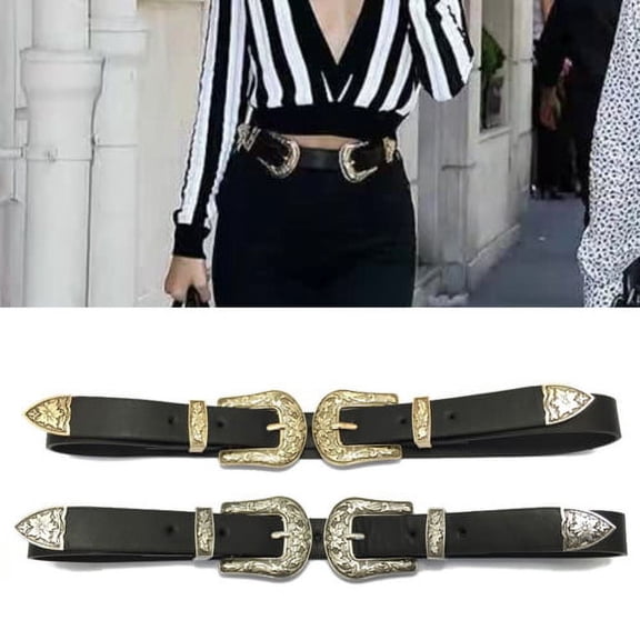 Zhaomeidaxi Western Belts for Women, Vintage Design Leather Belt with Western-style Buckle, Black Waist Belt for Pants Jeans Dresses