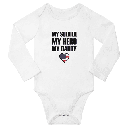 

My Soldier My Hero My Daddy Cute Baby Long Sleeve Clothes Bodysuit Boy Girl Unisex (White 6M)