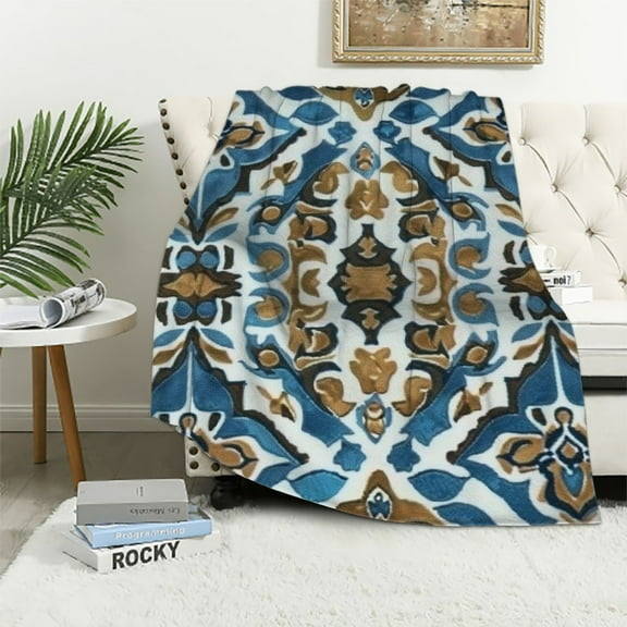 PRATYUS Boho Aztec Throw Blanket, Cozy Beige Tribal Blanket, Soft Flannel Tan Vintage Bohemian Throw Blanket, Fluffy Ethnic Geometric Blankets for Women Adults Gifts Bed Chair Sofa 40x50in