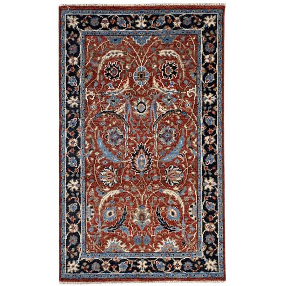 EORC Red / Navy Hand Knotted Wool Traditional Bidjar Collection Rug, 8' x 10'