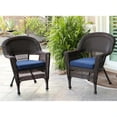 thumbnail image 1 of Jeco Wicker Chair in Espresso with Blue Cushion (Set of 2), 1 of 1