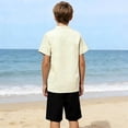 thumbnail image 5 of oelaio Boy's 2 Pieces Clothes Set Cotton Linen Summer Beach Outfits Short Sleeve Henley Shirts and Shorts Vacation Sets for Kids Beige 5 Years, 5 of 5