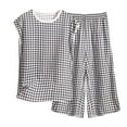 thumbnail image 1 of Tnhcen Ensemble de Pyjama Grande Taille pour Femmes 2 Pcs Débardeur Col Rond Imprimé Vibrant + Pantalon Capri Décontracté Extensible Confortable pour Usage Quotidien TG-6TG, 1 of 3