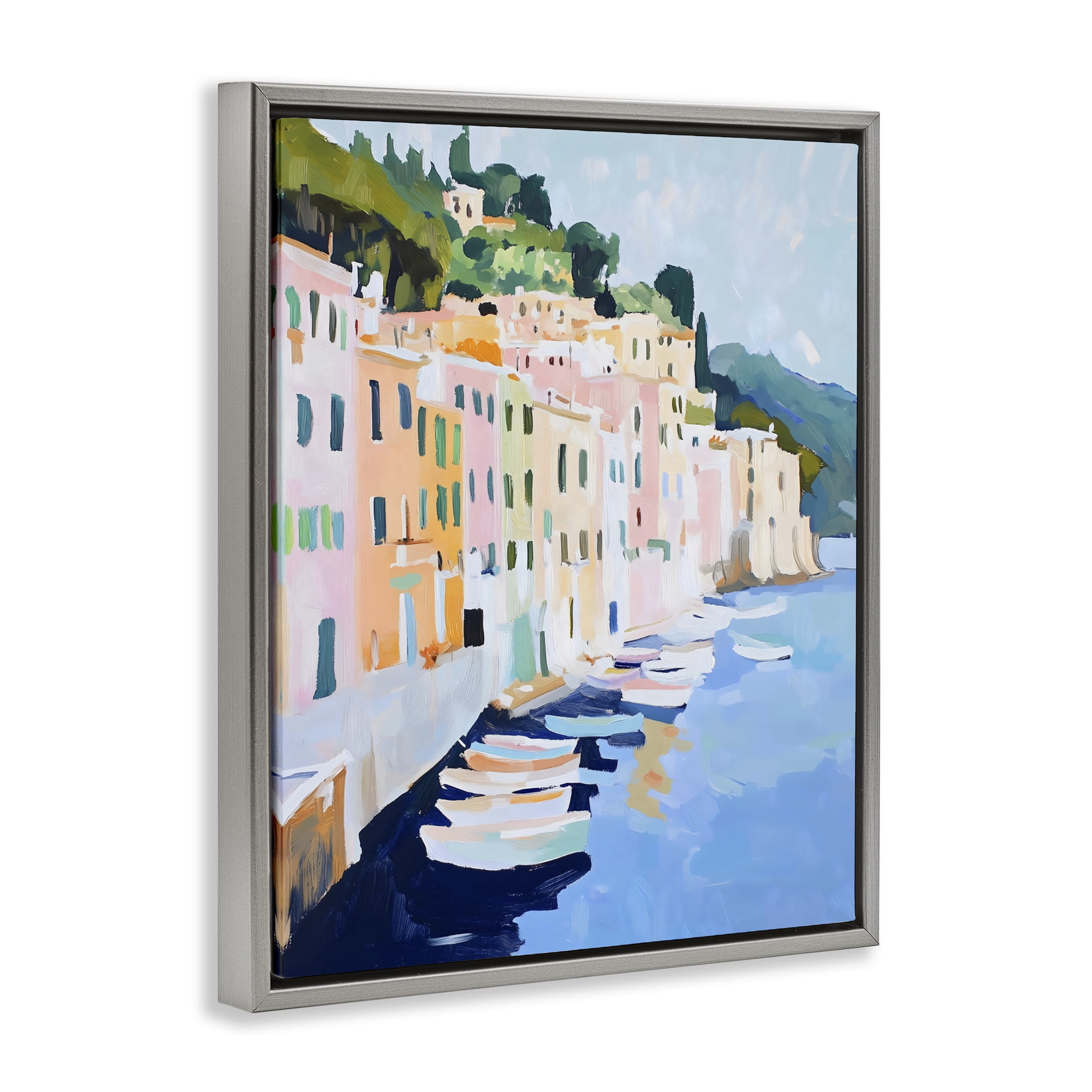 Stupell Industries Portofino Harbor View Gray Framed Floater Canvas Wall Art, design by The Prints Vibe