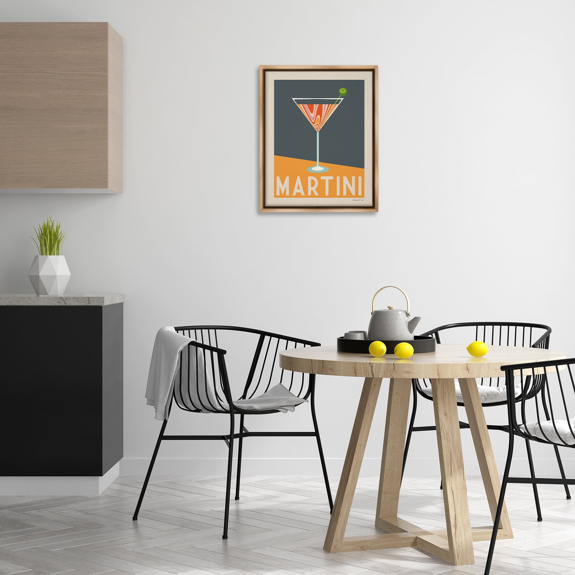 Stupell Industries Retro Swirled Martini Food & Beverage Painting Brown Floater Framed Canvas Art Print Wall Art, 17 x 21