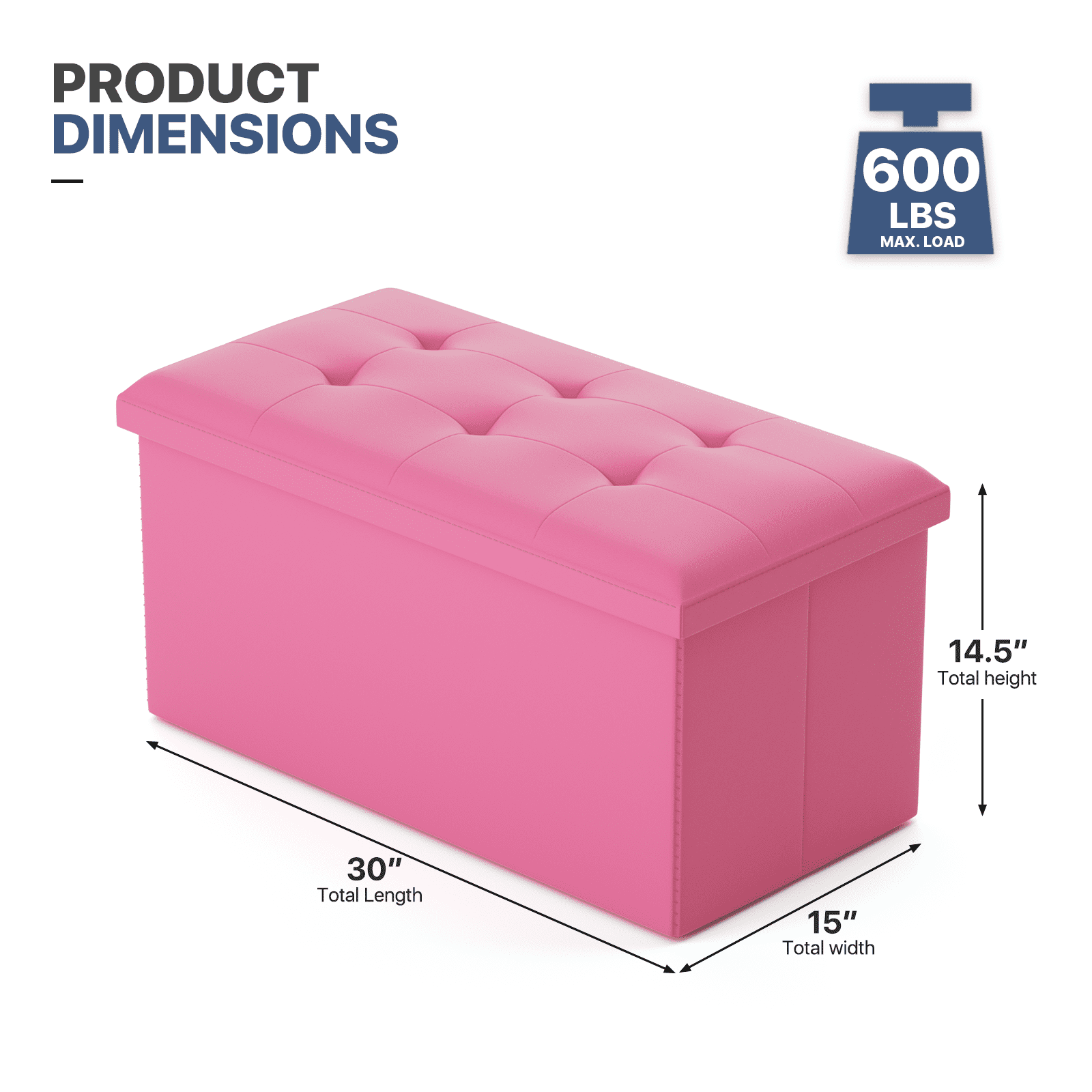 MoNiBloom 30" Folding Storage Ottoman Bench, PU Leather Collapsible Footrest Ottoman with Storage, for Living Room Bedroom Entryway, Dark Pink