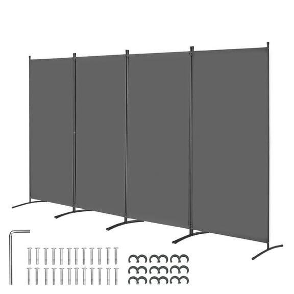 KFFKFF Space Separator, Quad-Panel Folding Privacy Barrier, Mobile Partition Screen for Space Delineation, Independent Space Dividers for Workspace, Sleeping Area, Study Room, Ashen