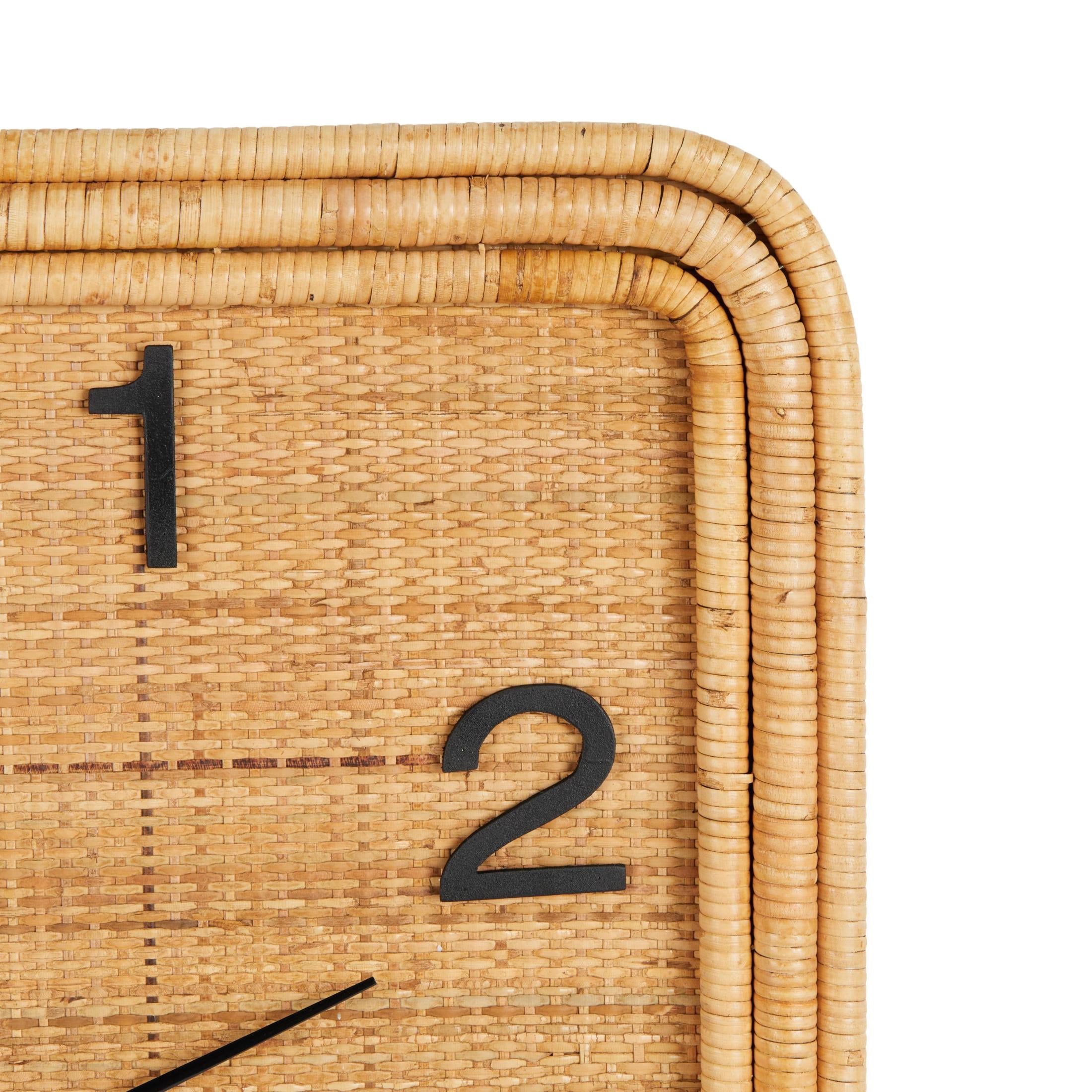 DecMode 31" Brown Wood Handmade Woven Wall Clock with Rattan Wrapped Frame