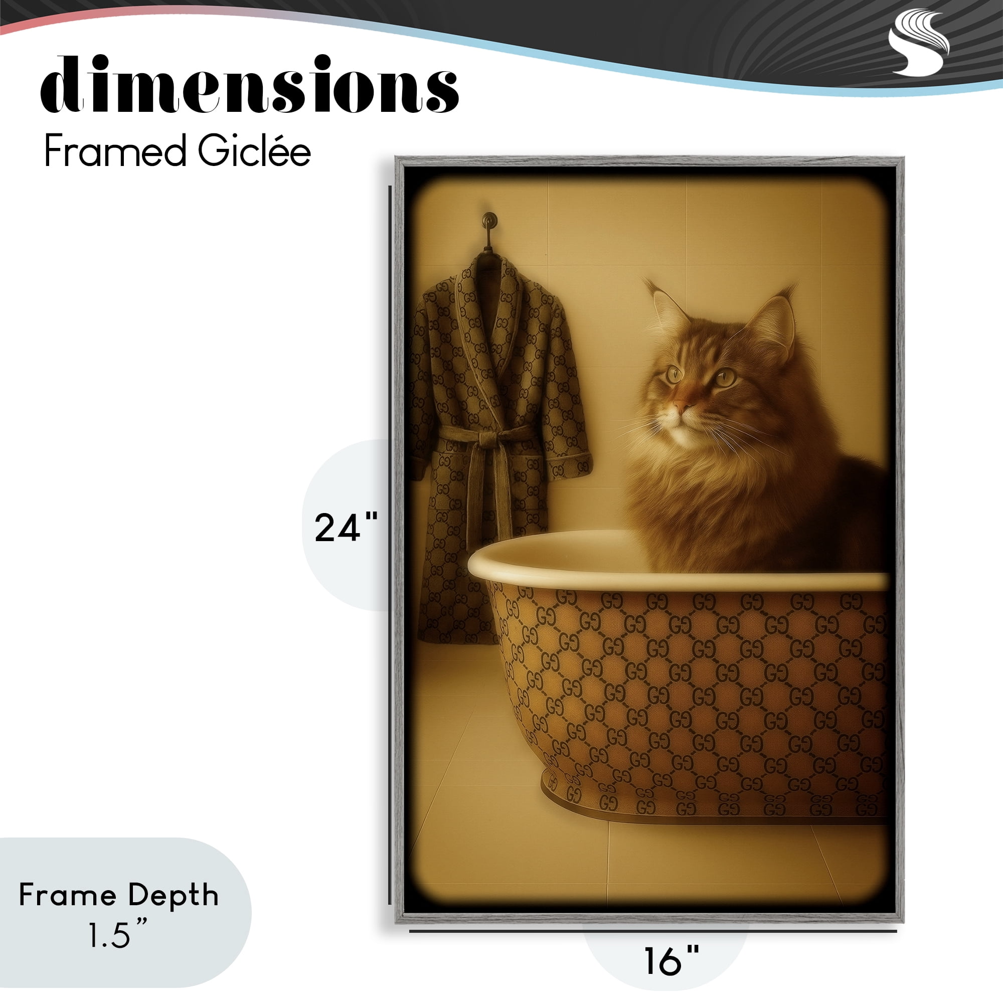 Stupell Industries Couture Main Coon in Luxury Tub Gray Framed Giclee Art, design by Grotto Studios