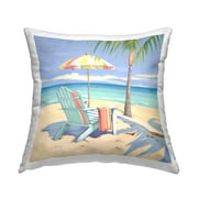 Stupell Industries Pastel Beach Chair Scene Decorative Printed Throw Pillow, 18 x 18