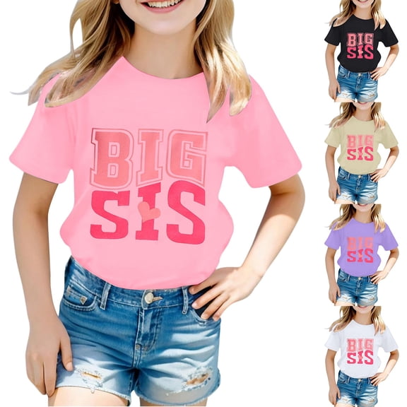 ibiyuan Big Sister Shirts for Girls Toddler Girls Promoted To Girls Outfit T-Shirt Announcement Holiday Short Sleeve Girls Shirts Size 7-8 Big Sister Outfit Tees Girl Tops Size 6